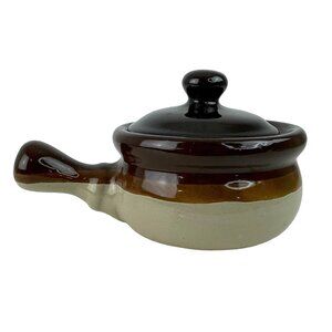 Vintage Brown & Beige Stoneware Soup Tureen With Lid